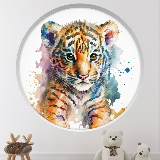 Optical Illusions Round Arch Wall Sticker for Kids- Tiger