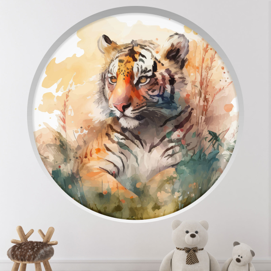 Optical Illusions Round Arch Wall Sticker for Kids- Tiger