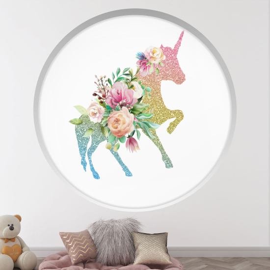 Optical Illusions Round Arch Wall Sticker for Kids- Unicorn