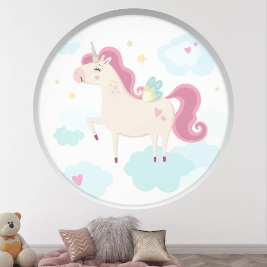 Optical Illusions Round Arch Wall Sticker for Kids- Unicorn clouds