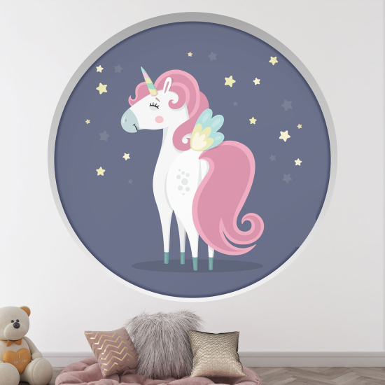 Optical Illusions Round Arch Wall Sticker for Kids- Unicorn stars