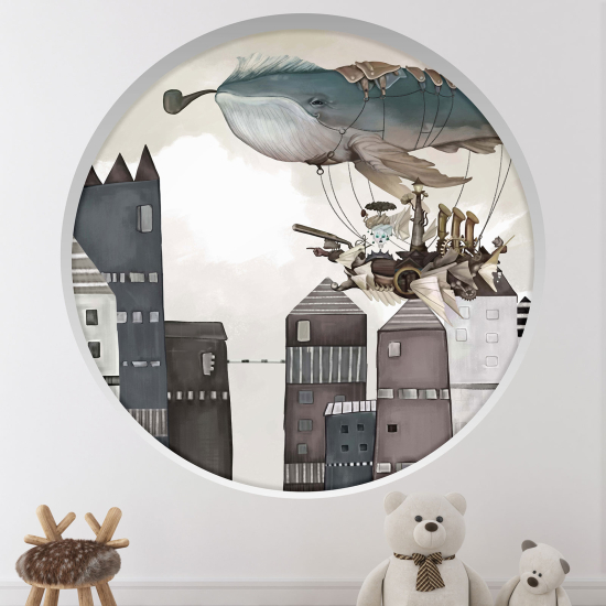 Optical Illusions Round Arch Wall Sticker for Kids- Whale