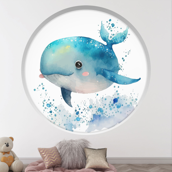 Optical Illusions Round Arch Wall Sticker for Kids- Whale