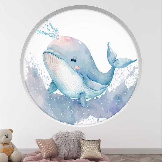 Optical Illusions Round Arch Wall Sticker for Kids- Whale