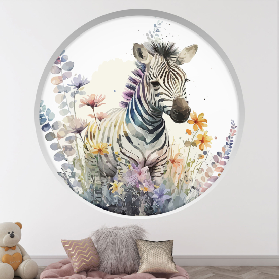 Optical Illusions Round Arch Wall Sticker for Kids- Zebra flowers