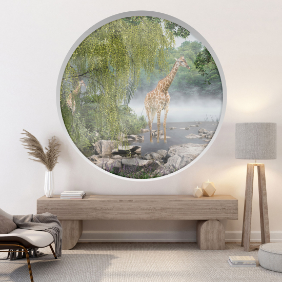 Optical Illusions Round Arch Wall Sticker - Giraffes