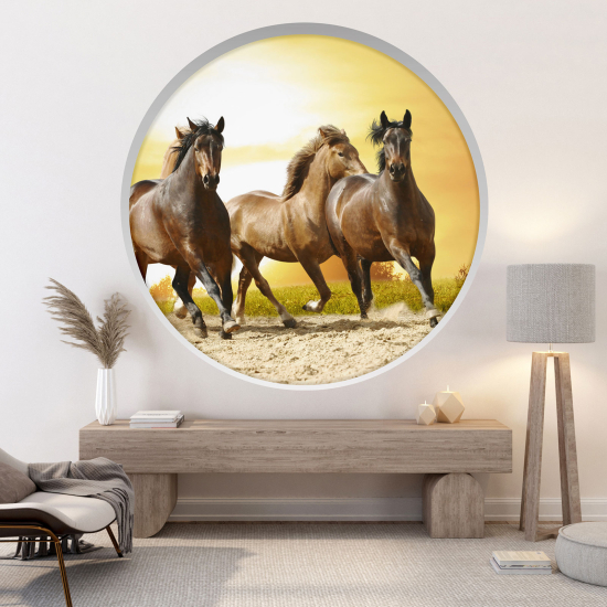 Optical Illusions Round Arch Wall Sticker - Horses