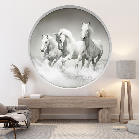 Optical Illusions Round Arch Wall Sticker - Horses