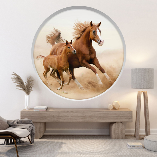 Optical Illusions Round Arch Wall Sticker - Horses