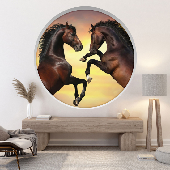 Optical Illusions Round Arch Wall Sticker - Horses