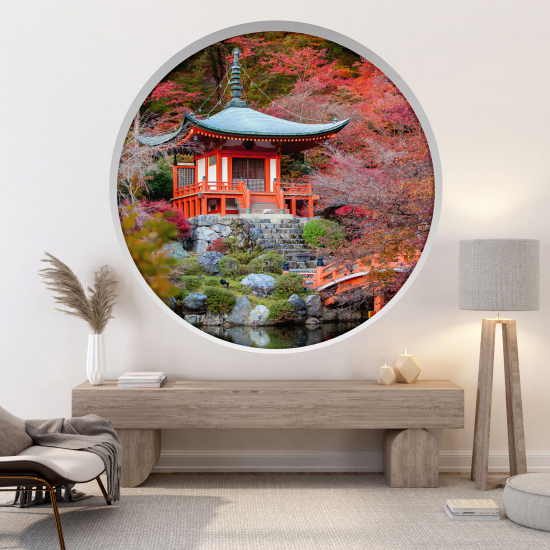 Optical Illusions Round Arch Wall Sticker - Japanese Temple