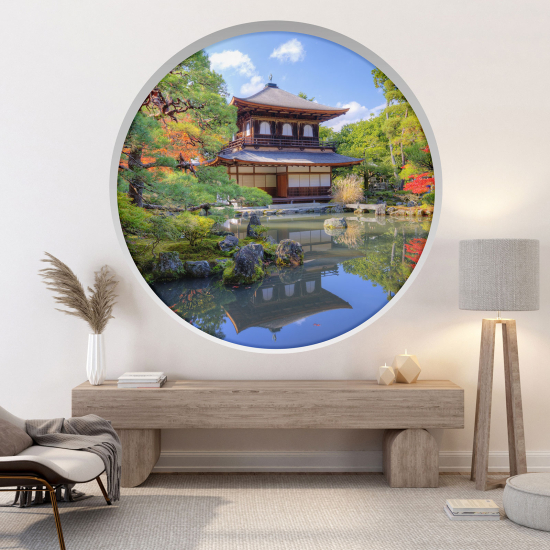 Optical Illusions Round Arch Wall Sticker - Japanese Temple