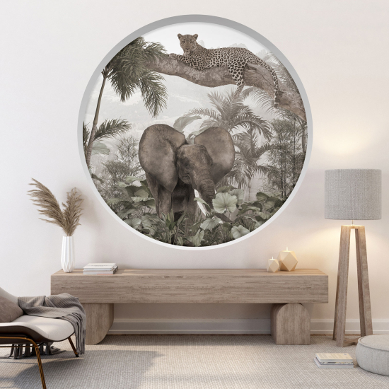 Optical Illusions Round Arch Wall Sticker - Jungle animals