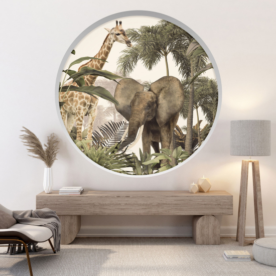 Optical Illusions Round Arch Wall Sticker - Jungle animals