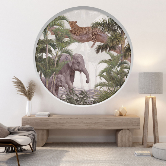 Optical Illusions Round Arch Wall Sticker - Jungle animals