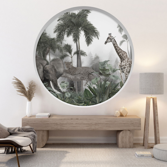 Optical Illusions Round Arch Wall Sticker - Jungle animals