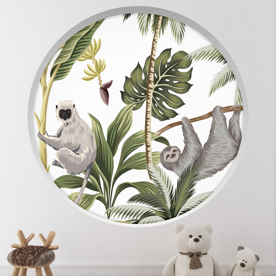 Optical Illusions Round Arch Wall Sticker - Monkey and sloth