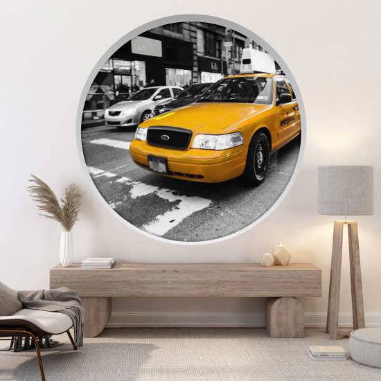 Optical Illusions Round Arch Wall Sticker - New York Taxi