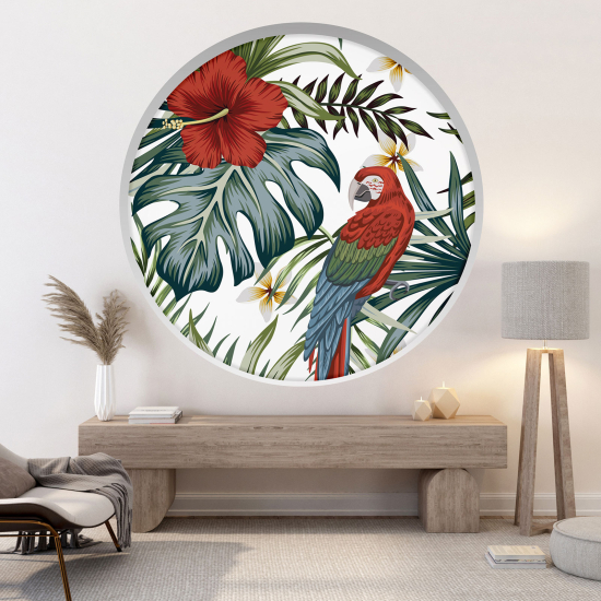 Optical Illusions Round Arch Wall Sticker - Parrot flowers