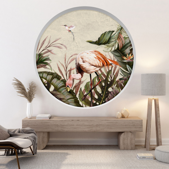 Optical Illusions Round Arch Wall Sticker - Pink Flamingo