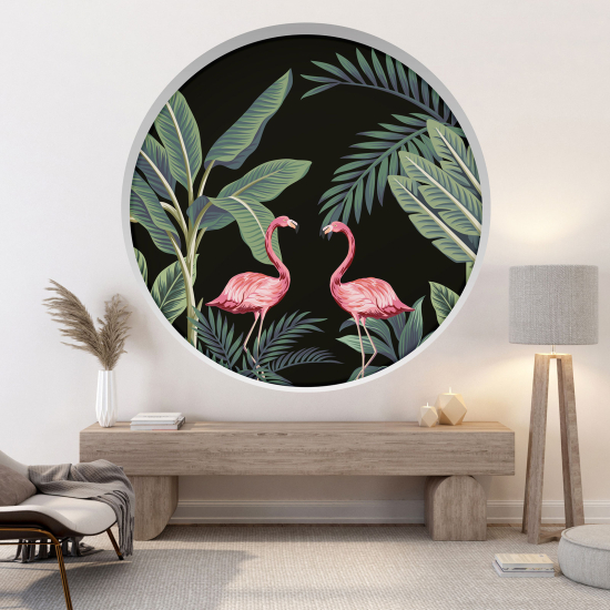 Optical Illusions Round Arch Wall Sticker - Pink flamingos