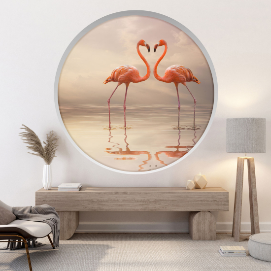 Optical Illusions Round Arch Wall Sticker - Pink flamingos