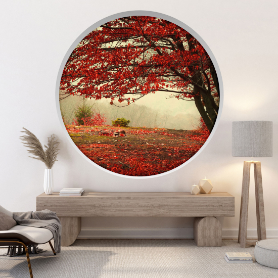 Optical Illusions Round Arch Wall Sticker - Red tree