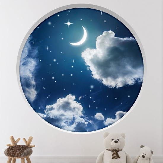 Optical Illusions Round Arch Wall Sticker - Starry sky moon