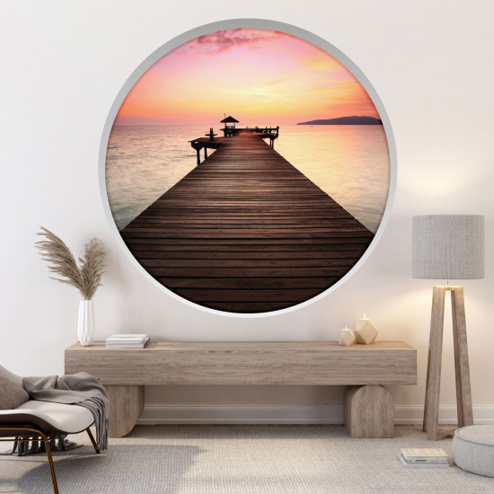 Optical Illusions Round Arch Wall Sticker - Sunset pontoon