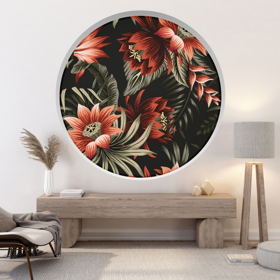 Optical Illusions Round Arch Wall Sticker - Tropical Flowers