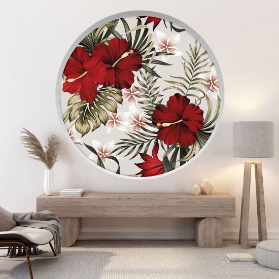 Optical Illusions Round Arch Wall Sticker - Tropical Flowers