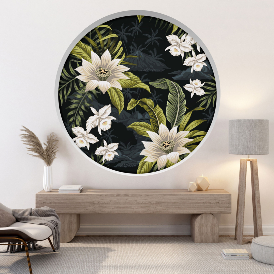 Optical Illusions Round Arch Wall Sticker - Tropical Flowers