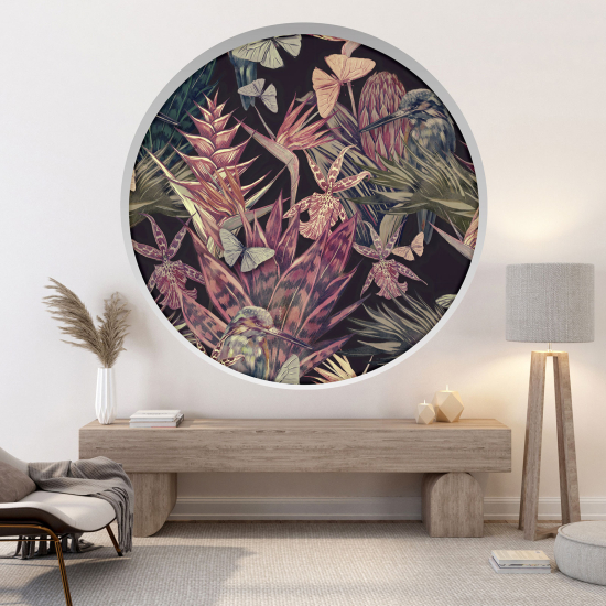 Optical Illusions Round Arch Wall Sticker - Tropical Flowers