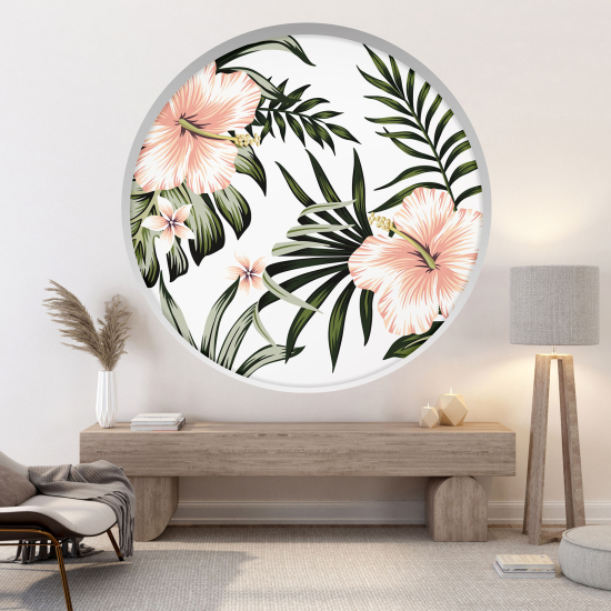 Optical Illusions Round Arch Wall Sticker - Tropical Flowers