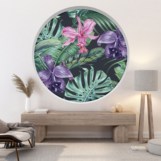 Optical Illusions Round Arch Wall Sticker - Tropical Flowers