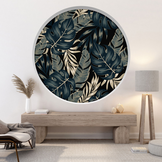 Optical Illusions Round Arch Wall Sticker - Tropical leaves