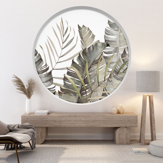 Optical Illusions Round Arch Wall Sticker - Tropical Leaves