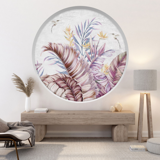 Optical Illusions Round Arch Wall Sticker - Tropical Leaves