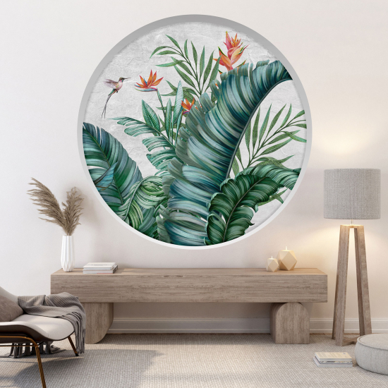 Optical Illusions Round Arch Wall Sticker - Tropical Leaves