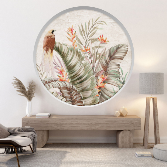 Optical Illusions Round Arch Wall Sticker - Tropical leaves