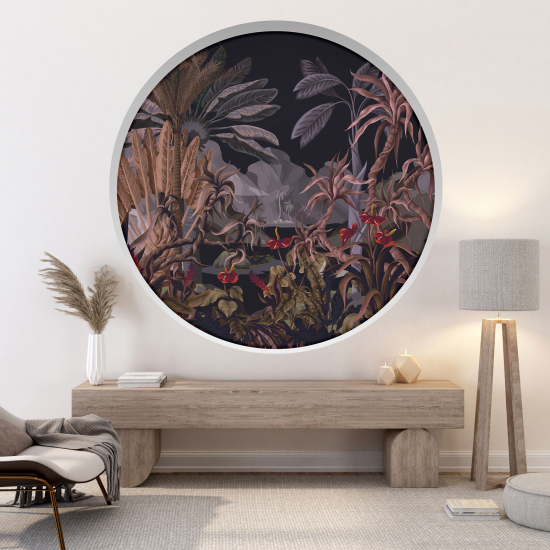 Optical Illusions Round Arch Wall Sticker - Tropical Plants