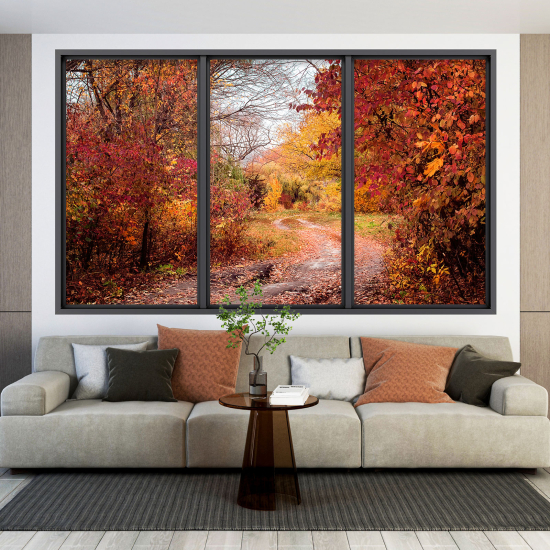 Optical Illusions Window Wall Sticker - Autumn Path