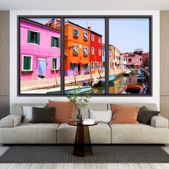 Optical Illusions Window Wall Sticker - Burano Island