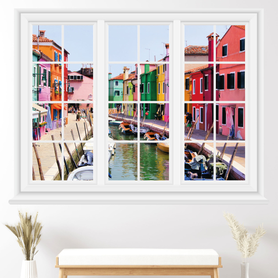 Optical Illusions Window Wall Sticker - Burano Island