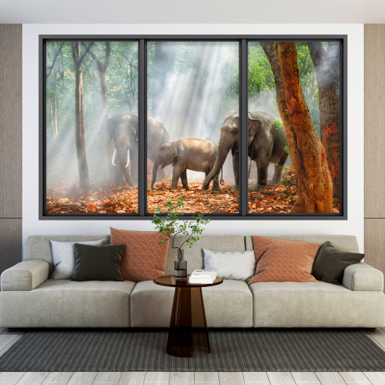 Optical Illusions Window Wall Sticker - Elephants