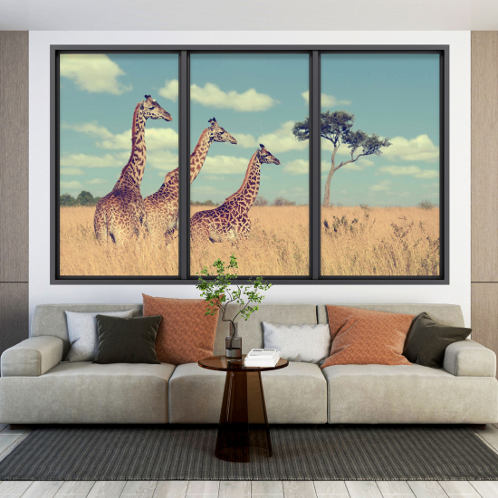 Optical Illusions Window Wall Sticker - Giraffes