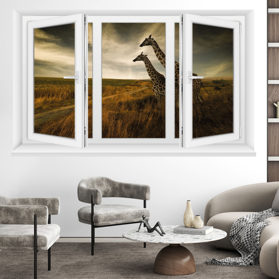 Optical Illusions Window Wall Sticker - Giraffes