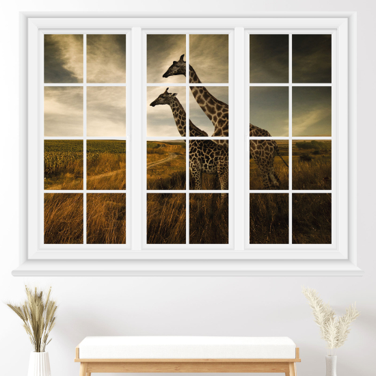 Optical Illusions Window Wall Sticker - Giraffes