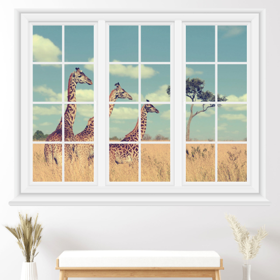 Optical Illusions Window Wall Sticker - Giraffes