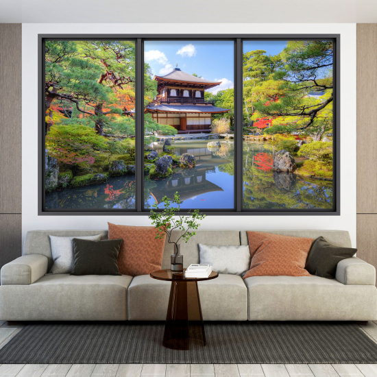 Optical Illusions Window Wall Sticker - Japanese Temple